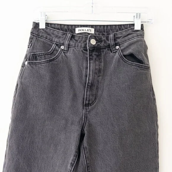 Rolla's Original High-Rise Straight Leg Jeans in Washed Black Denim, Size 26 - Picture 6 of 10